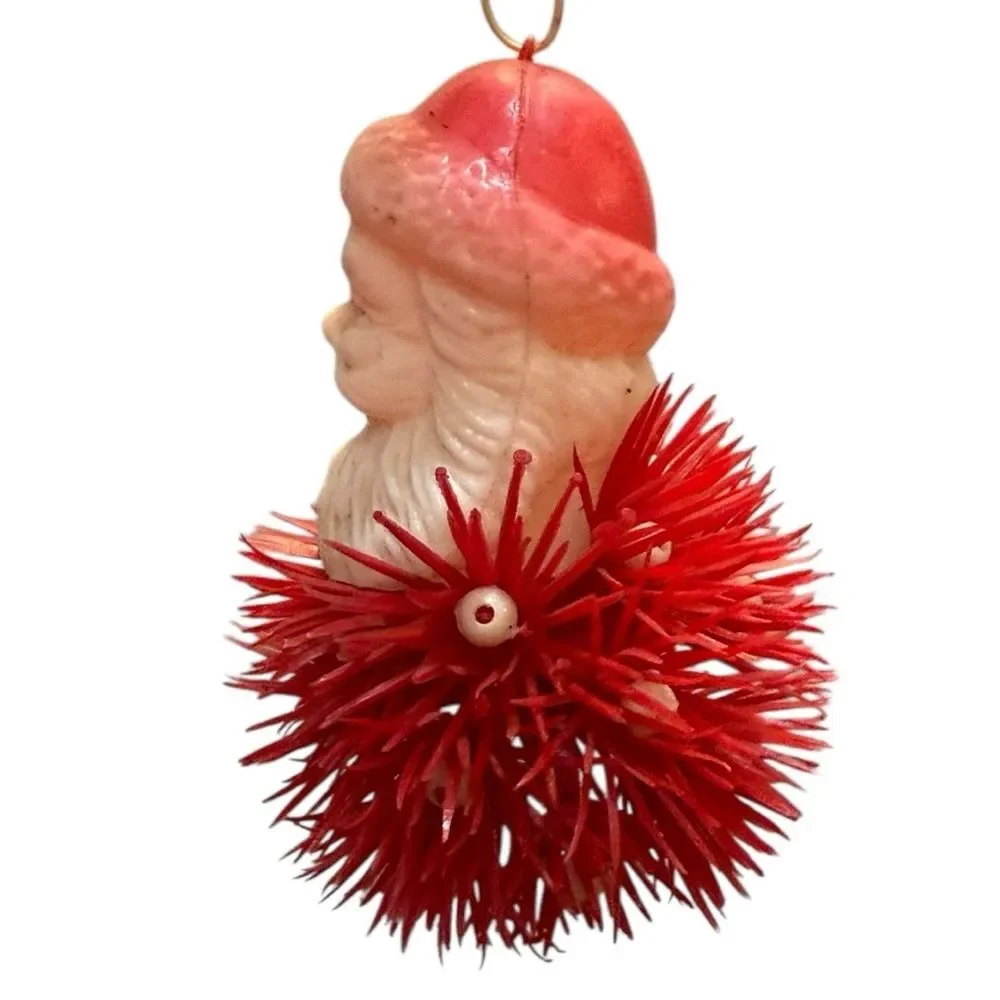Mid Century 60s Santa Claus Christmas Ornament Plastic Head Porcupine Body VIDEO